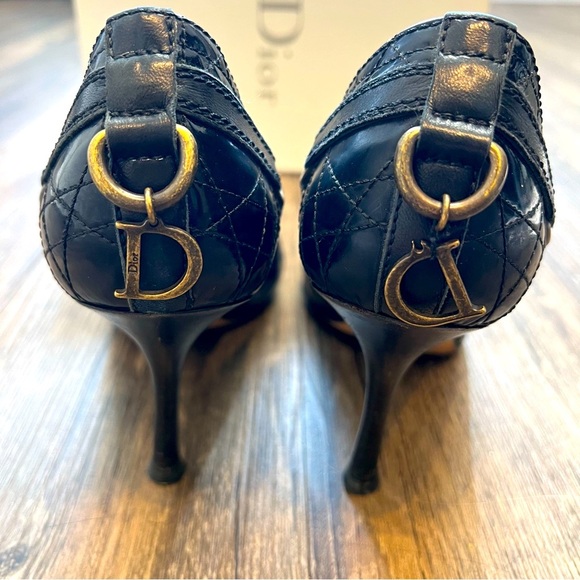 Christian DIOR Vintage Cannage High Heel Black Patent Leather Peep Toe Pumps 8.5 - Picture 16 of 17